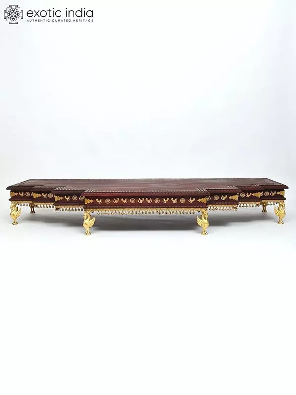 Exotic India 64" Large Size Designer Wood Chowki With Brass Work 