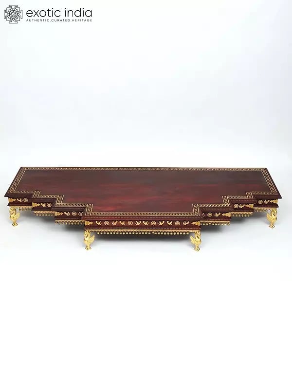 Exotic India 64" Large Size Designer Wood Chowki With Brass Work 