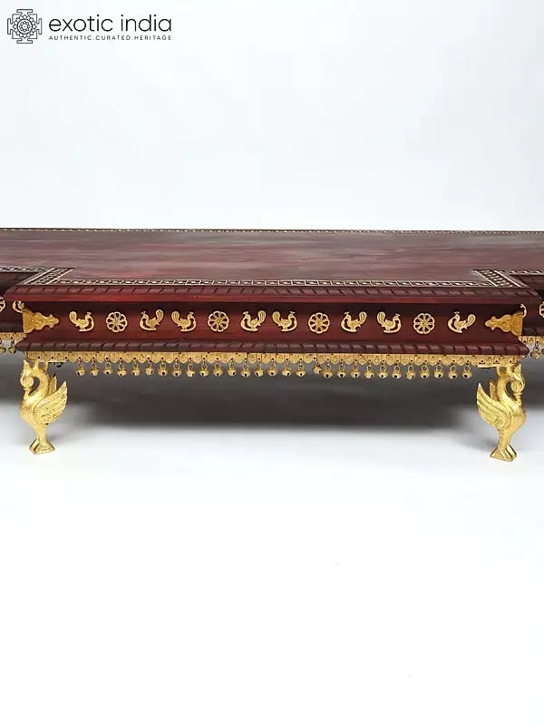 Exotic India 64" Large Size Designer Wood Chowki With Brass Work 