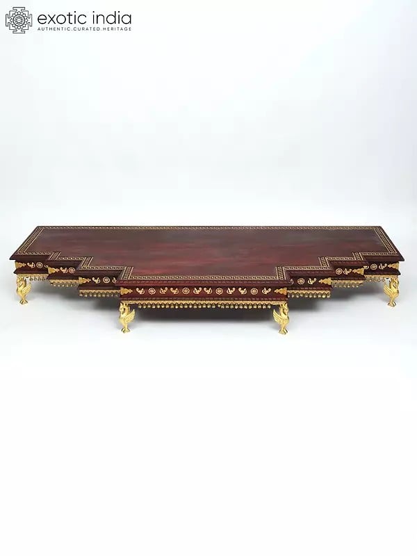 exotic india 64" Large Size Designer Wood Chowki with Brass Work 