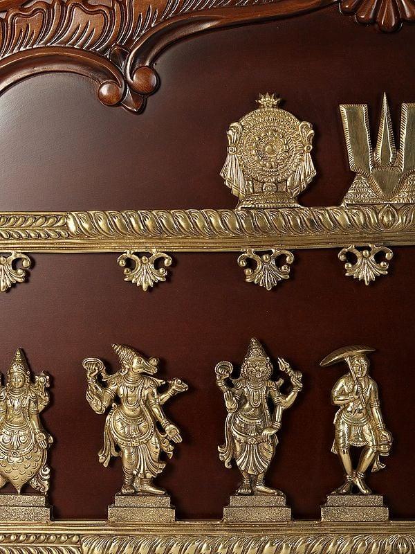 Exotic India 65" Fine Dashavatar - Lord Vishnu | Wood Wall Hanging Frame 