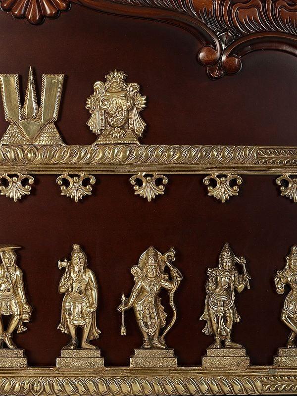 Exotic India 65" Fine Dashavatar - Lord Vishnu | Wood Wall Hanging Frame 