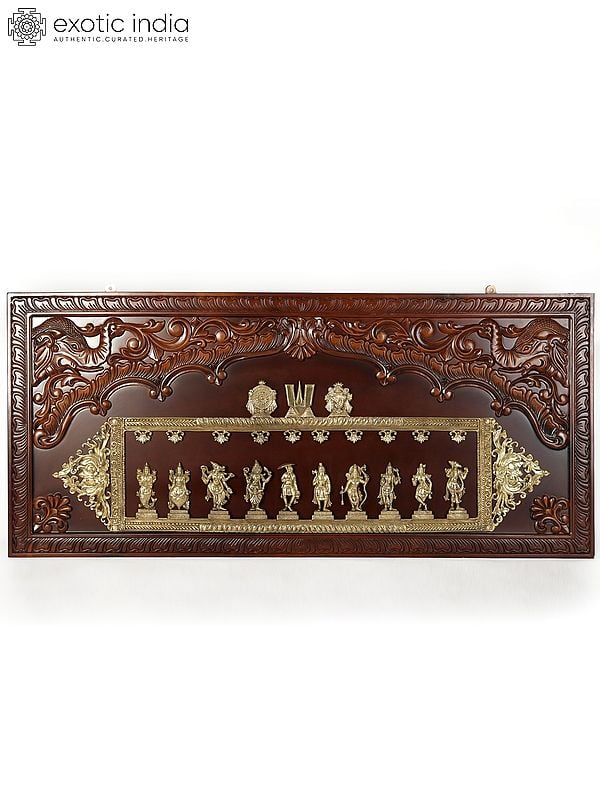 exotic india 65" Fine Dashavatar - Lord Vishnu | Wood Wall Hanging Frame 