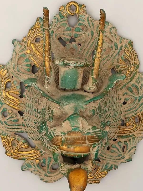Exotic India 7" Brass Yamantaka Wall Hanging Mask With Candle Stand | Made In India 