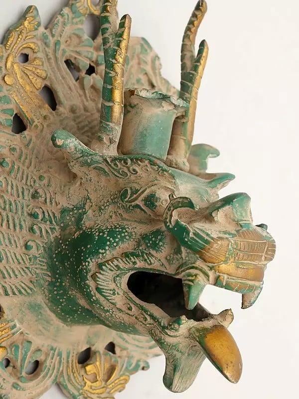 Exotic India 7" Brass Yamantaka Wall Hanging Mask With Candle Stand | Made In India 