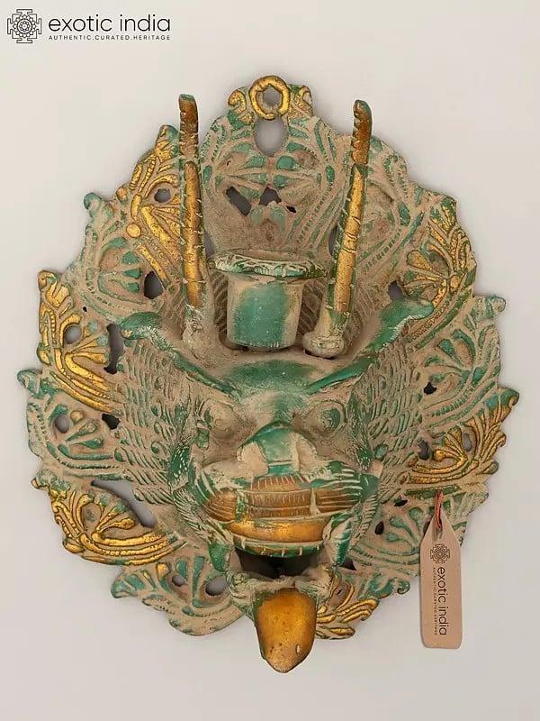 exotic india 7" Brass Yamantaka Wall Hanging Mask with Candle Stand | Made In India 