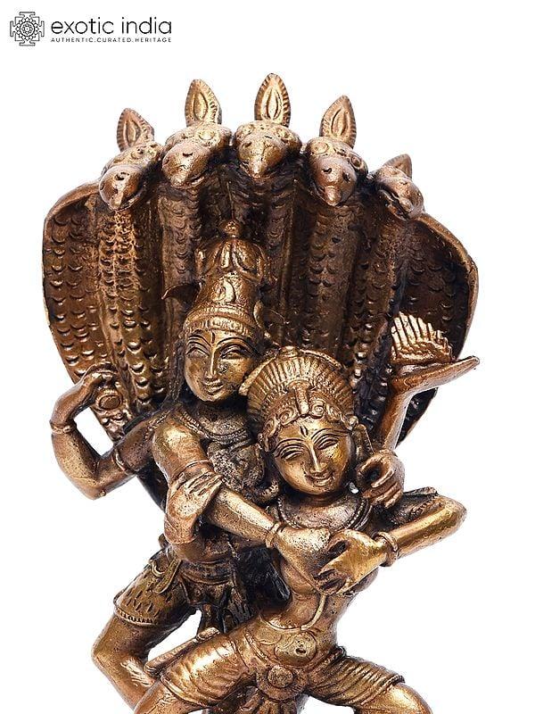 Exotic India 7" Dancing Shiva Parvati With Protecting Naag | Copper Statue 