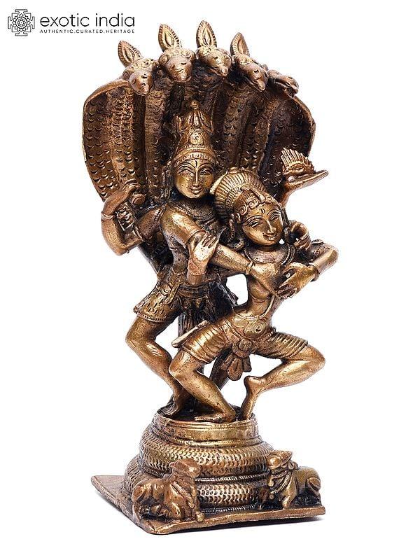 Exotic India 7" Dancing Shiva Parvati With Protecting Naag | Copper Statue 