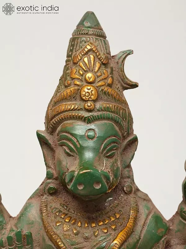 Exotic India 7" Eight Armed Blessing Goddess Varahi | Brass Statue 