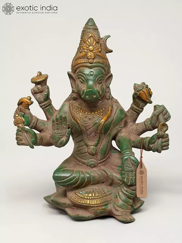 exotic india 7" Eight Armed Blessing Goddess Varahi | Brass Statue 