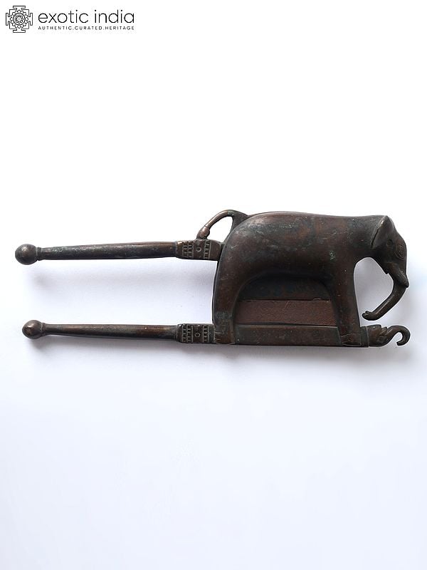 exotic india 7" Elephant Design Betel Nut Cracker in Bronze and Iron 
