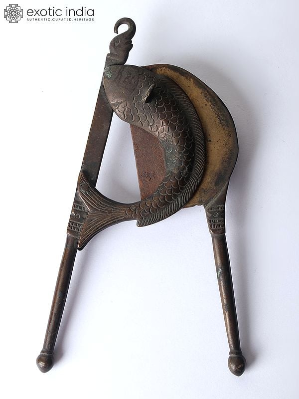 Exotic India 7” Fish Design Sarauta/ Betel Nut Cracker In Bronze