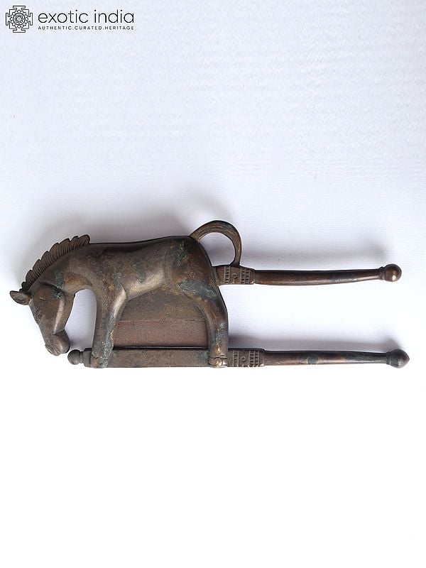 Exotic India 7" Horse Design Walnut Cracker In Bronze And Iron
