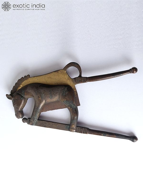 Exotic India 7" Horse Design Walnut Cracker In Bronze And Iron