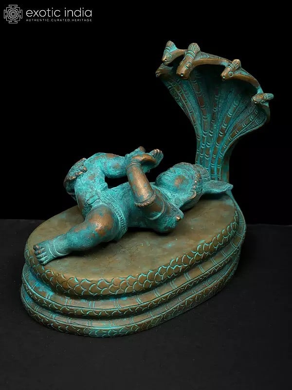 Exotic India 7" Innocence And Divinity - Bala Krishna Protected By Sheshnag | Madhuchista Vidhana (Lost-Wax) | Panchaloha Bronze From Swamimalai 