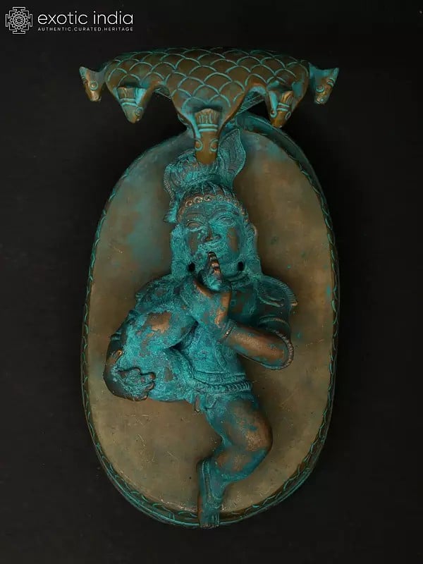 exotic india 7" Innocence and Divinity - Bala Krishna Protected by Sheshnag | Madhuchista Vidhana (Lost-Wax) | Panchaloha Bronze from Swamimalai 