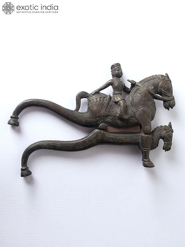exotic india 7" King Riding on Horse Design Sarota/Nut Cracker in Bronze 