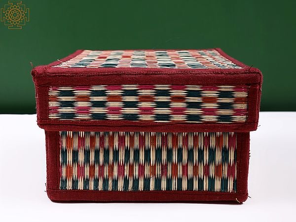 Exotic India 7" Korai Grass Handmade Storage Box (Languishing Art Of Tamil Nadu) 