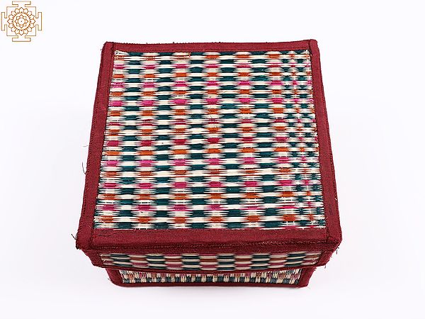 Exotic India 7" Korai Grass Handmade Storage Box (Languishing Art Of Tamil Nadu) 