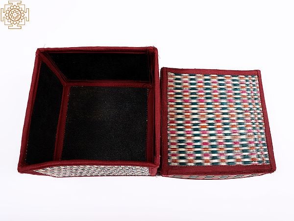 Exotic India 7" Korai Grass Handmade Storage Box (Languishing Art Of Tamil Nadu) 