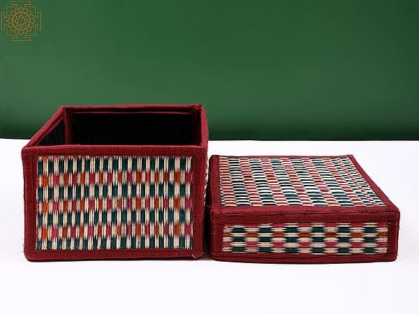 exotic india 7" Korai Grass Handmade Storage Box (Languishing Art of Tamil Nadu) 