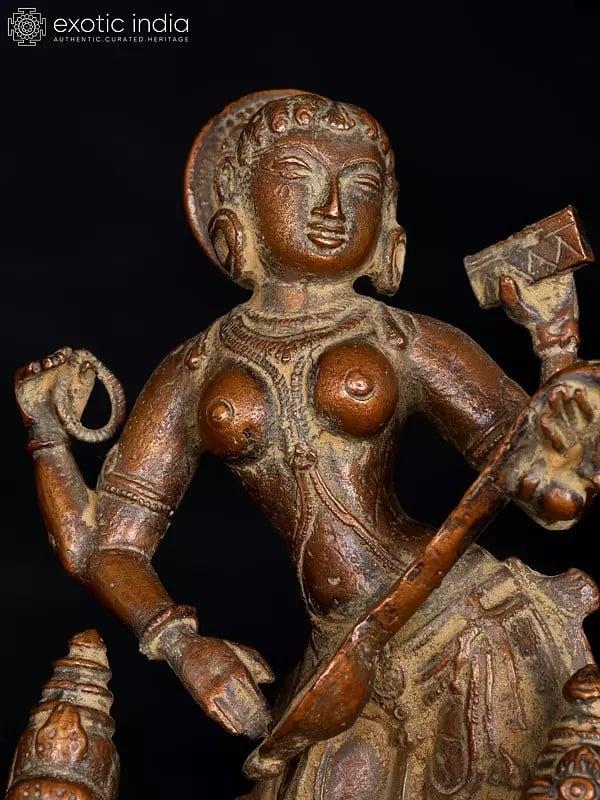 Exotic India 7" Lakshmi Ganesha Saraswati | Copper Statue 
