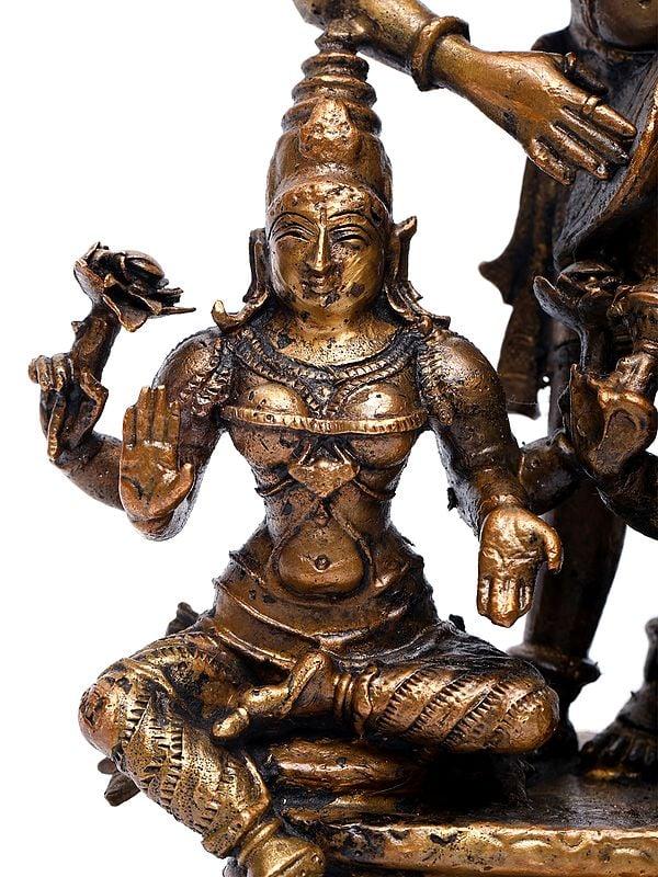 Exotic India 7" Lakshmi Ganesha Saraswati | Copper Statue 
