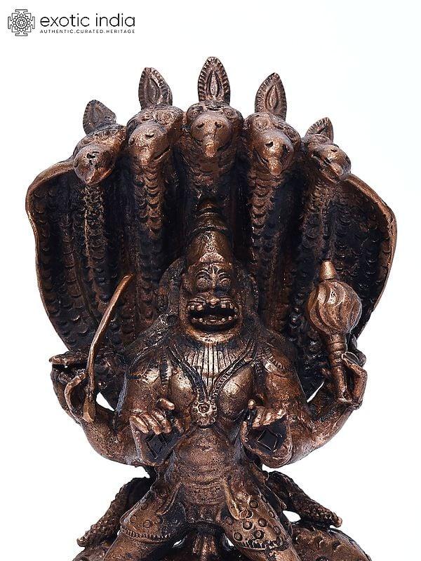 Exotic India 7" Lord Narasimha With Bhakta Prahlada | Copper Statue 