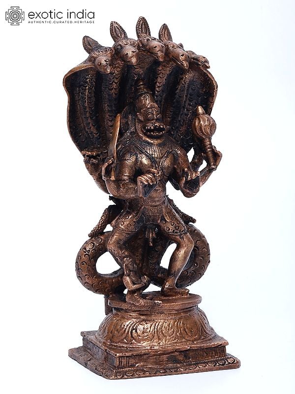 Exotic India 7" Lord Narasimha With Bhakta Prahlada | Copper Statue 