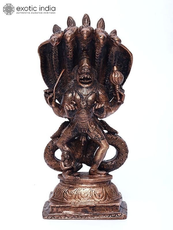 exotic india 7" Lord Narasimha with Bhakta Prahlada | Copper Statue 