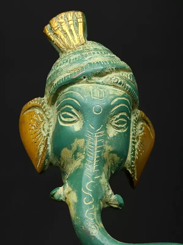 Exotic India 7" Modern Turbaned Ganesha Statue In Brass | Made In India | Handmade 