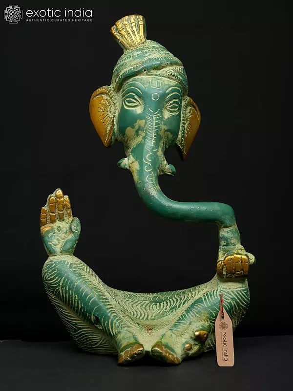 exotic india 7" Modern Turbaned Ganesha Statue in Brass | Made In India | Handmade 