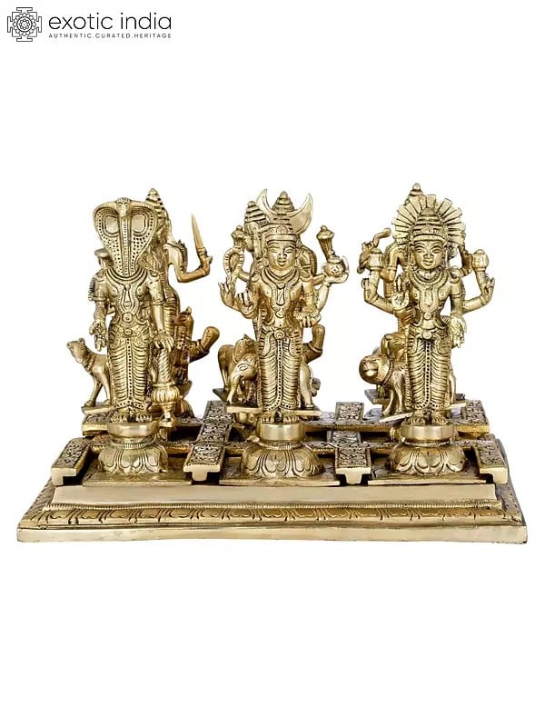 Exotic India 7" Navagraha Deities With Their Respective Vahanas In Brass | Handmade | Made In India 