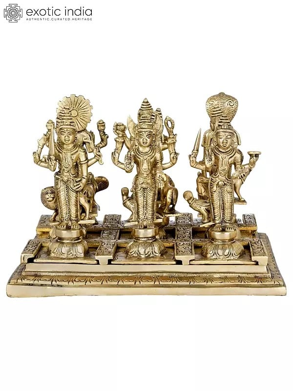 exotic india 7" Navagraha Deities with Their Respective Vahanas in Brass | Handmade | Made In India 