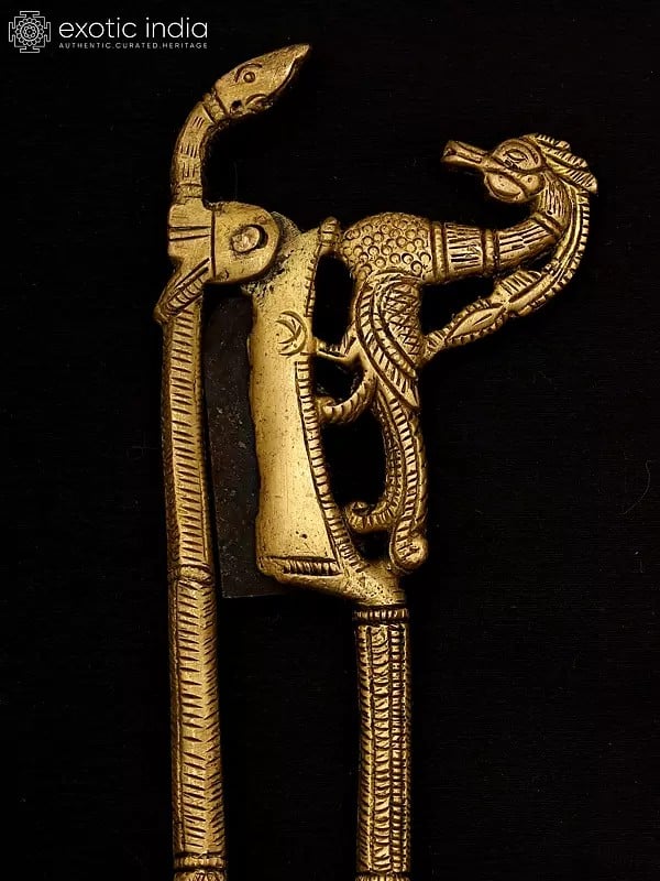 Exotic India 7" Peacock With Snake Design Nut Cracker/Sarota 