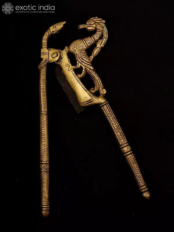 Exotic India 7" Peacock With Snake Design Nut Cracker/Sarota 