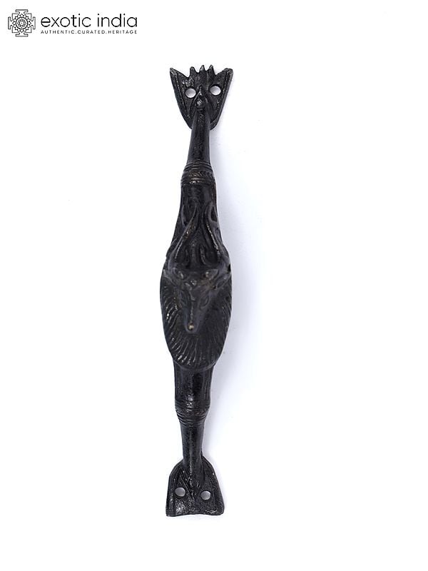 Exotic India 7" Reindeer Face Vintage Brass Door Handle 