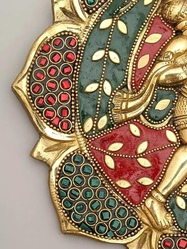 Exotic India 7" Sanjivani Hanuman | Wall Hanging | Brass Statue With Inlay Work 