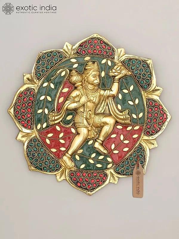 exotic india 7" Sanjivani Hanuman | Wall Hanging | Brass Statue with Inlay Work 
