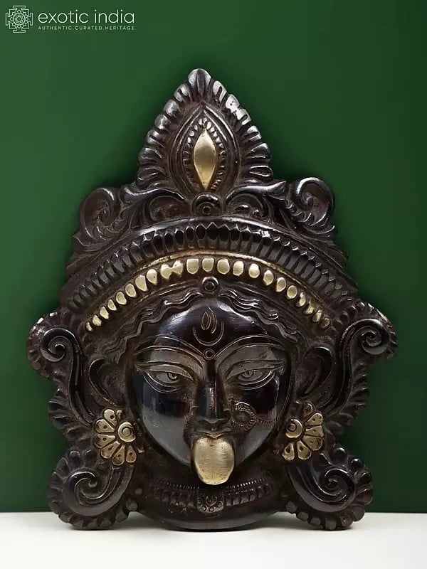exotic india 7" Serenity of Kali Wall-Hanging Mask in Brass 