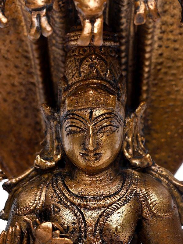 Exotic India 7" Standing Lord Vishnu With Devi Lakshmi Gaurda And Narada Muni | Copper Statue 