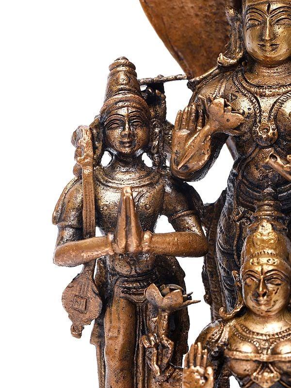 Exotic India 7" Standing Lord Vishnu With Devi Lakshmi Gaurda And Narada Muni | Copper Statue 