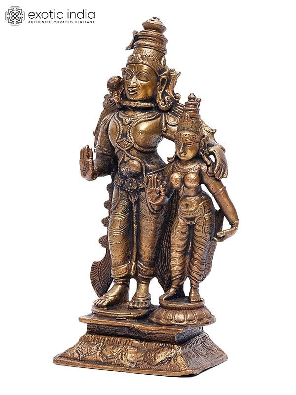 Exotic India 7" Standing Shiva-Parvati In Blessing Gesture | Copper Statue 
