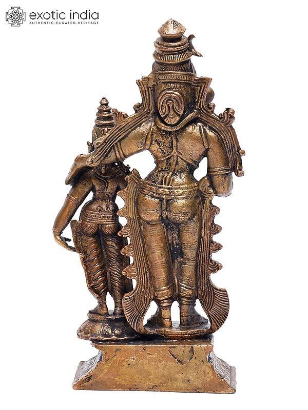 Exotic India 7" Standing Shiva-Parvati In Blessing Gesture | Copper Statue 