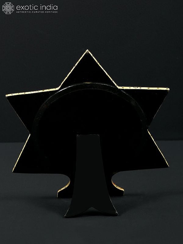 Exotic India 7" Star Shaped Hand Painted Wood Based Papier Mache Mirror With Stand | From Kashmir 