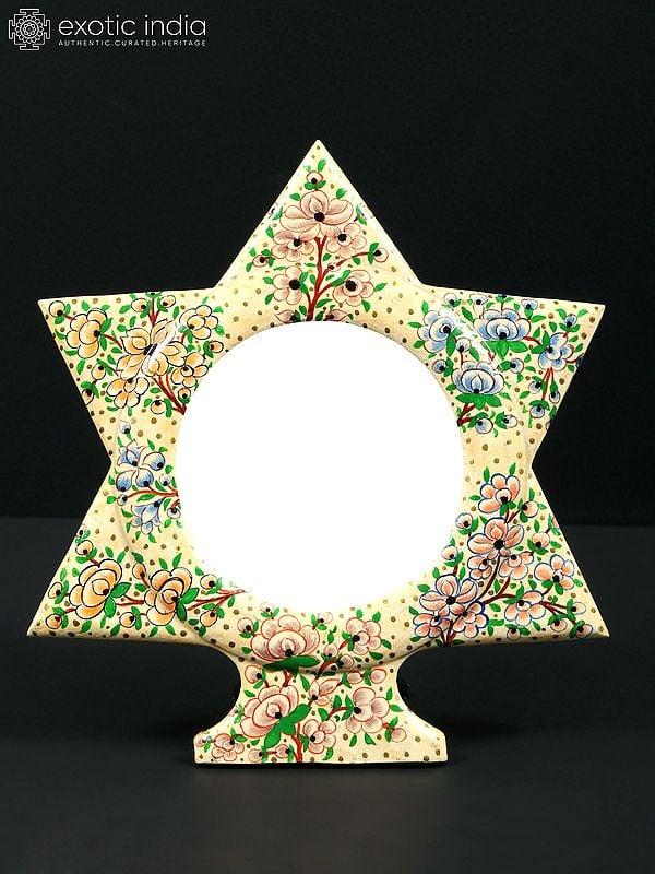 exotic india 7" Star Shaped Hand Painted Wood Based Papier Mache Mirror with Stand | From Kashmir