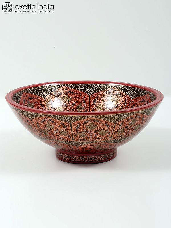 Exotic India 7" Superfine Hand Painted Papier Mache Bowl From Kashmir 