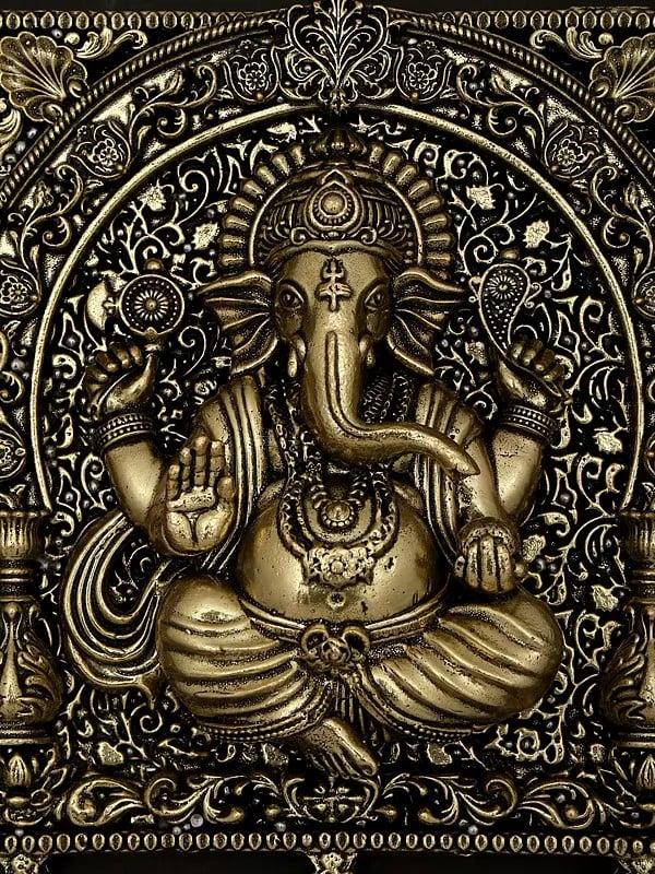Exotic India 7" Superfine Lord Ganesha Bell In Brass | Wall Hanging 