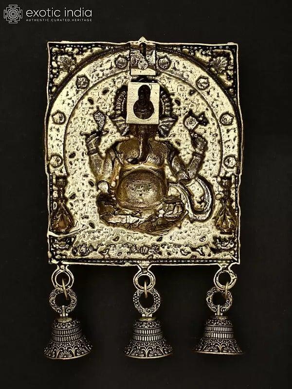Exotic India 7" Superfine Lord Ganesha Bell In Brass | Wall Hanging 