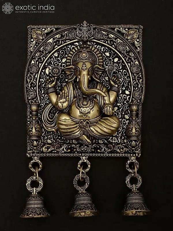 exotic india 7" Superfine Lord Ganesha Bell in Brass | Wall Hanging 